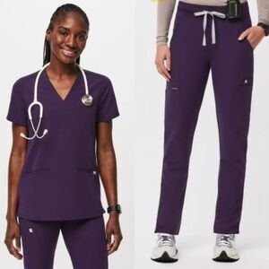 Women's Figs Purple Scrubs Yola high waisted Pants and Catarina top.